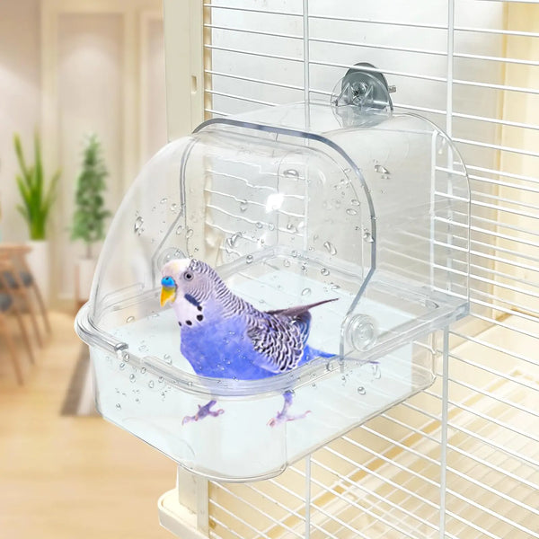 WQY GroceryShop Bird Bath for Cage Cleaning Pet Supplies Cockatiel Bird Bathtub with Hanging Hooks for Little Bird Parrots Spacious Parakeets Portable Shower for Most Birdcage