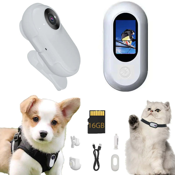 Cat Camera Wireless Dog Collar with 16GB SD Card HD 1080P - White