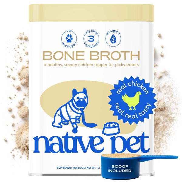 Native Pet Bone Broth for Dogs and Cats –Dog Bone Broth Powder a Dog Food Topper for Picky Eaters –Cat Broth & Dog Broth - Dog Gravy Topper for Dry Food –Chicken Broth for Dogs & Cats –11.5 oz