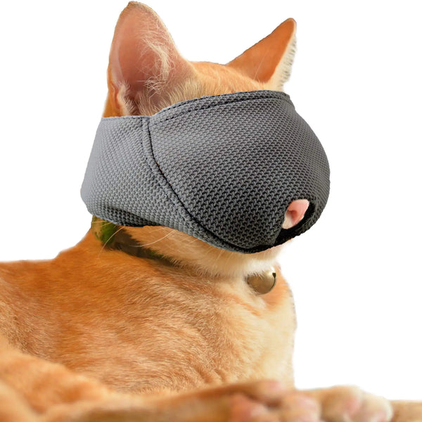 wintchuk Cat Muzzle with Breathable Mesh Cat Mouth Guard Muzzle for Prevent Biting Chewing Grooming (S-Black)