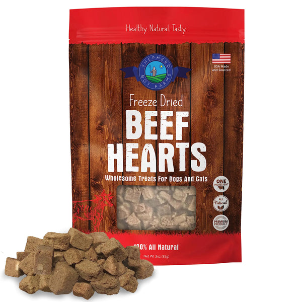 Shepherd Boy Farms Freeze Dried Dog and Cat Treats Beef Heart All Natural Single Ingredient Freeze-Dried Dog Treat & Dog Snacks Made in USA High Protein Essential Nutrition of Raw Dog Food 3oz