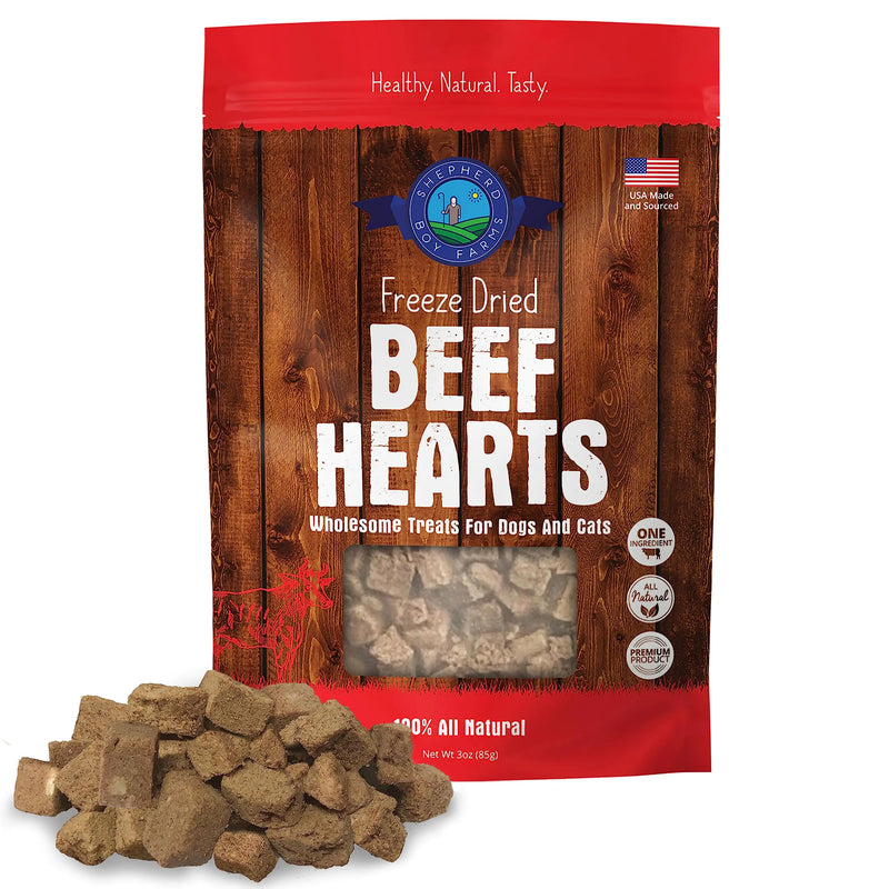 Shepherd Boy Farms Freeze Dried Dog and Cat Treats Beef Heart All Natural Single Ingredient Freeze-Dried Dog Treat & Dog Snacks Made in USA High Protein Essential Nutrition of Raw Dog Food 3oz