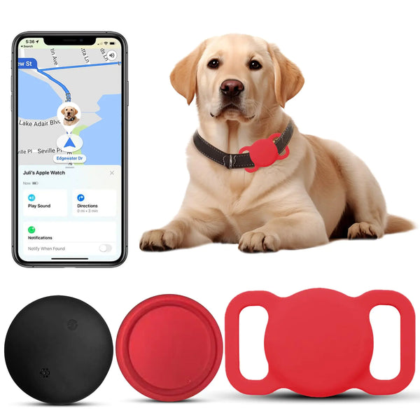 Smart Dog Tracker Pet Tracker for Dogs and Cats MFi Certificated Tracking Device with Collar Holder Smart Bluetooth Tracker No Monthly Fee Works with Find My Not GPS Tracker (iOS Only) (Red)