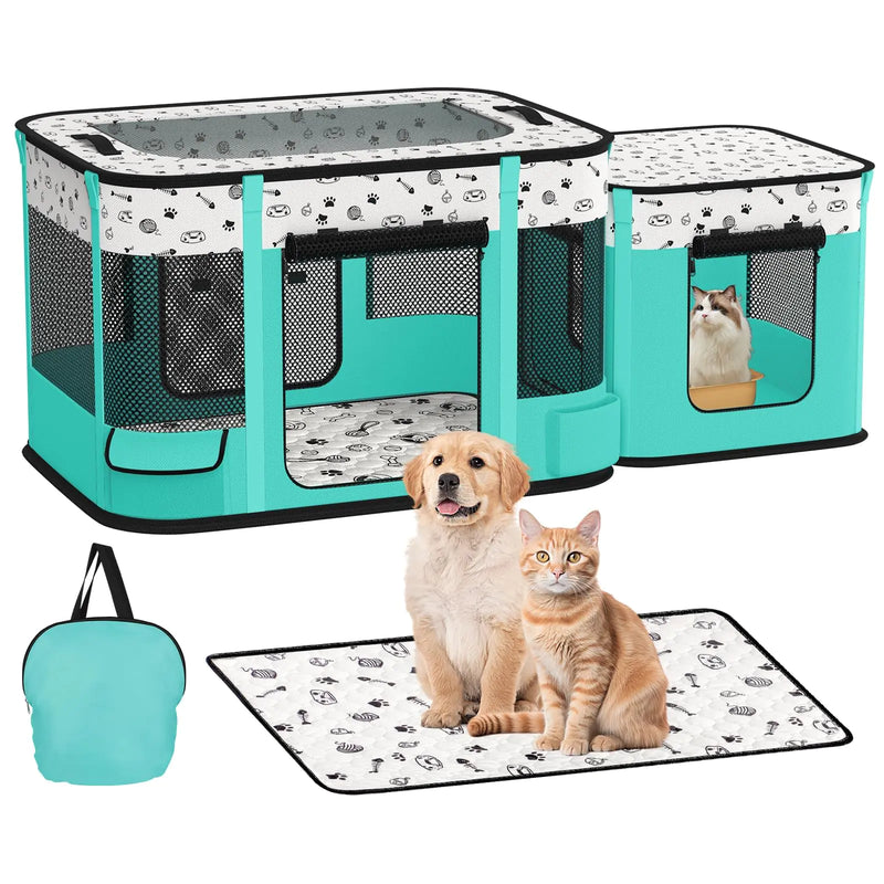 DESELL Cat Playpen Divisible Kitten Puppy Dog Playpens Pet Portable Foldable Play Pen Indoor Outdoor Collapsible Tent Crate Kennel Cage with Washable Pee Pad (32"x25"x21")