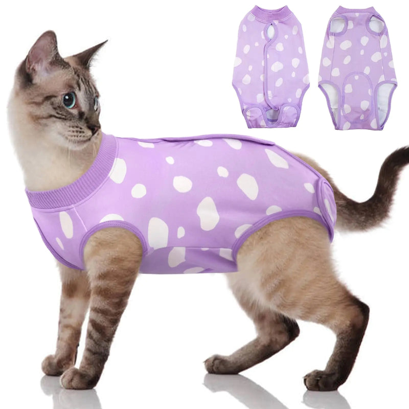 FUAMEY Cat Recovery Suit for Cats SpayCat Onesie Abdominal Wounds Surgical Shirts Kitten Skin Protection Bodysuit Cat Anti Licking Wear Female Cats Weaning Clothes Alternative to Cone Purple M