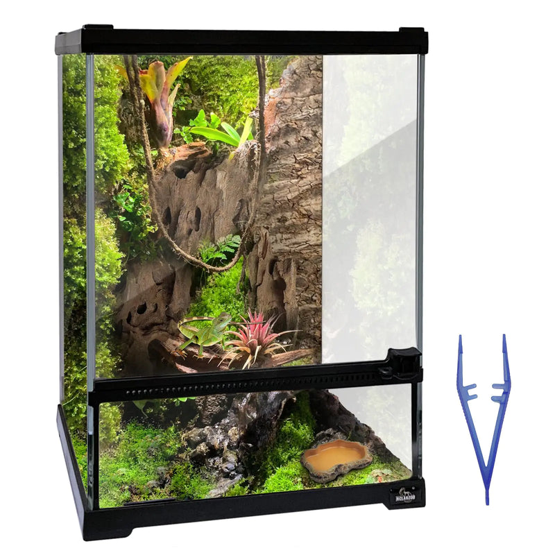 Waazoorep Reptile Glass Terrarium Tank 10 * 10 * 14in Full View with Front Opening DoorAmphibians Enclosure Habitat Cage for Leopard Gecko Tarantula Young Lizard Hermit Crab Frog Insects Breeding