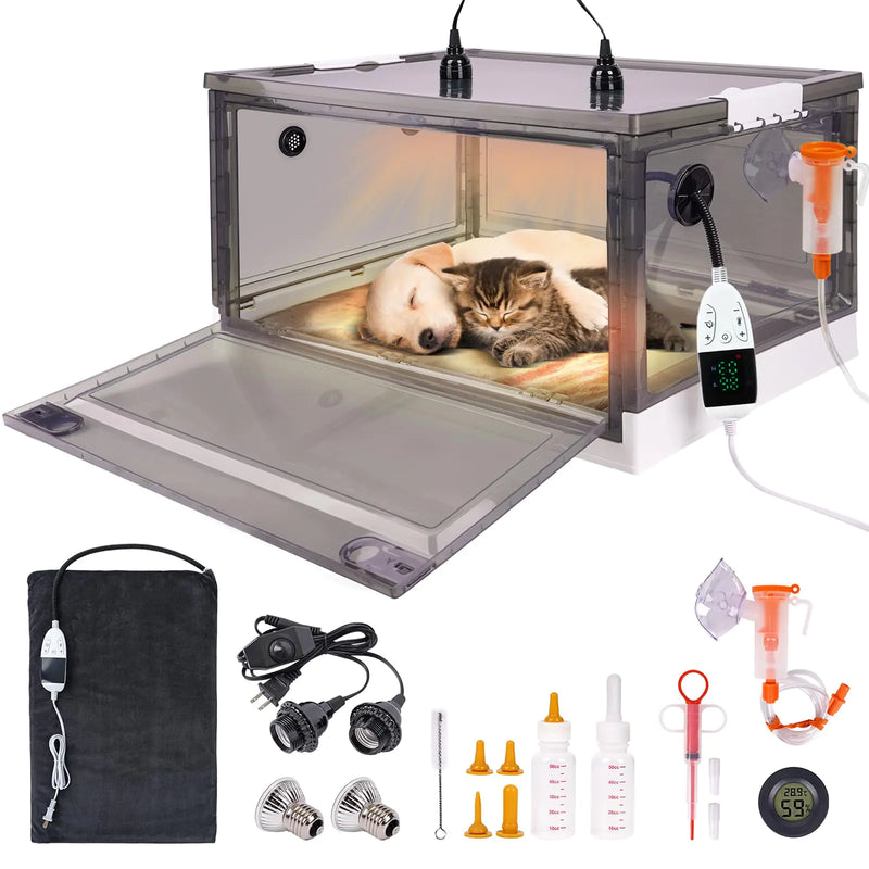 Puppy Incubator with Heating and Oxygenator Incubator for Puppies Kitten Incubator Dog Incubator for Puppies Puppy Whelping Supplies with Puppy Bed Mat Temperature and Humidity Detection
