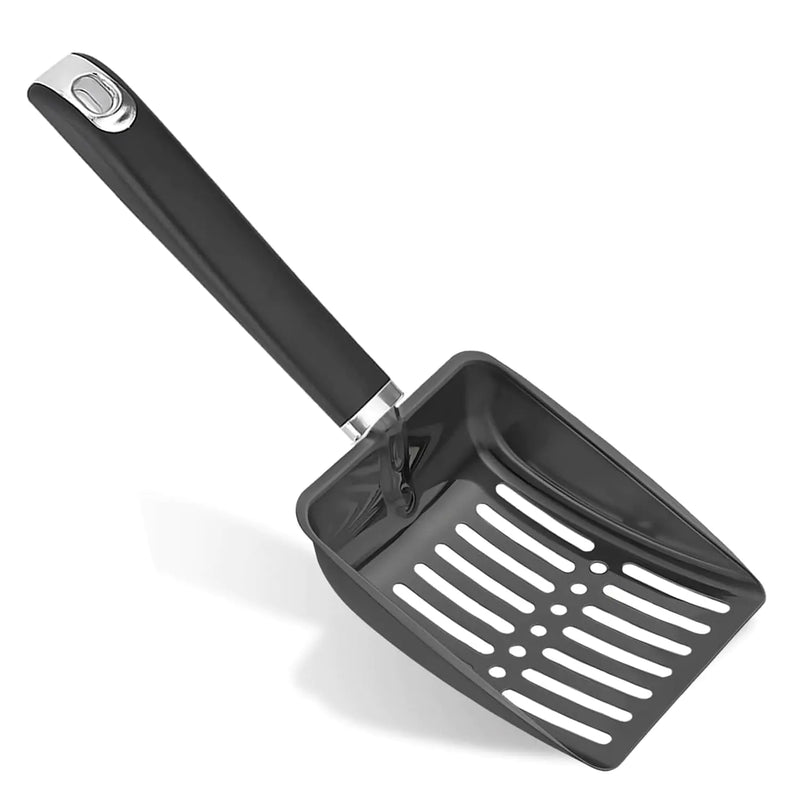 WAOUZN Cat Litter Scoop Stainless Steel with Long Handle & Deep Shovel (Black)