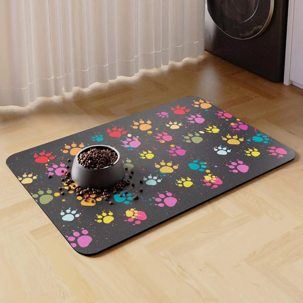 Pet Feeding Mat- Absorbent Dog Mat for Food and Water Bowl Pet Food Bowl Mat Dog Bowl Mat with Non-Slip Backing Dog Food Mats for Floors Quick Dry Dog Water Dispenser Mat(Grey12"x19")