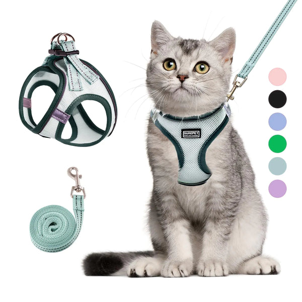 Cat Harness and Leash Set Soft and Breathable Vest with Reflective Strip (Light Green XS)