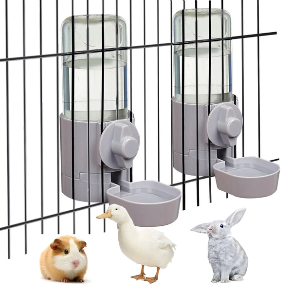 Kathson 2Pcs Rabbit Water Bottle 17OZ Bunny Hanging Automatic Water Dispenser (Grey)