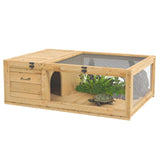 PawHut Wooden Tortoise House Indoor Turtle Habitat Enclosure Outdoor Reptile Cage for Lizards Geckos Yellow