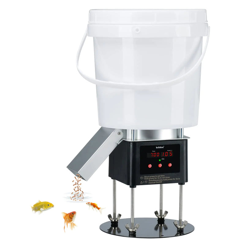 Pond Fish Feeder Briidea Automatic Fish Feeder for Pond with Animal-Proof Design 4L Large Capacity Low Battery Alert Perfect for Daily & Vacation Feeding