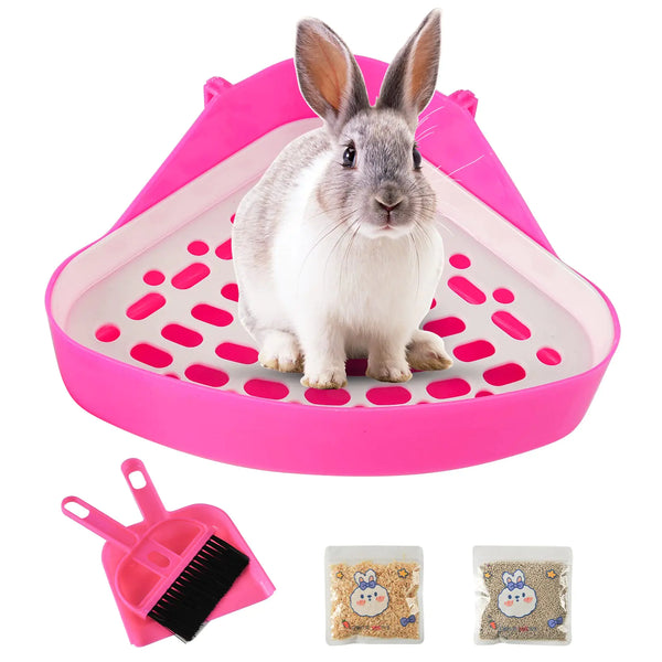 Triangle Rabbit Litter Box Bunny Potty Training Corner Small Animal Toilet Litter Box Pet Toilet Bedding Pee Pan Tray for Baby RabbitGuinea PigsChinchillasFerrets (Pink)